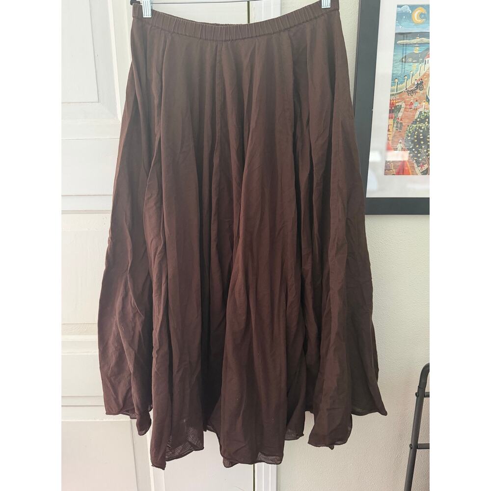 y2k Free People chocolate brown midi flowy cotton boho skirt size M